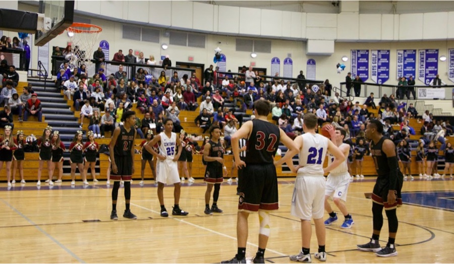 Centennial Knights varsity basketball game, packed home crowd